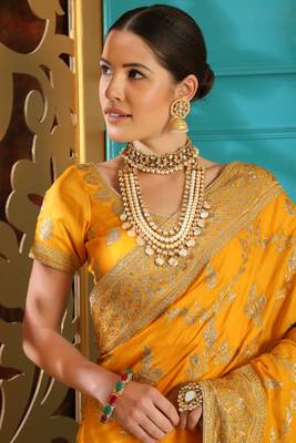 Yellow Full embroidered With Stone work silk saree 4