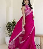 Hot Pink Rangoli Silk Cording Embroidered & 3 MM +7 MM Double Sequins Bridal Saree