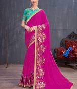 Dark pink embroidered georgette saree with blouse