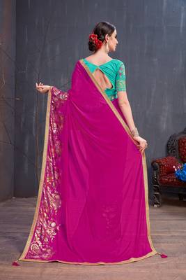 Dark pink embroidered georgette saree with blouse 3