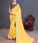 Yellow Rubber Foilage printed georgette saree with blouse