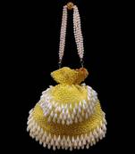Worthyy Dropping Pearls Embellished Velvet Potli Yellow & White