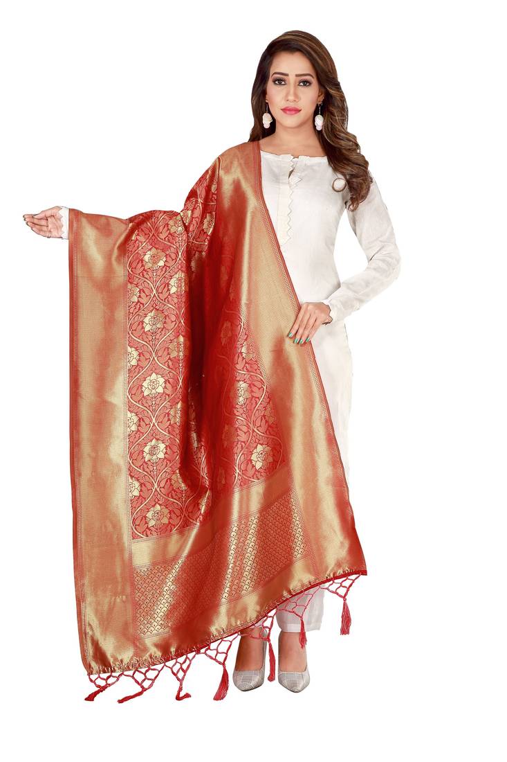 Red Banarasi Silk Dupatta