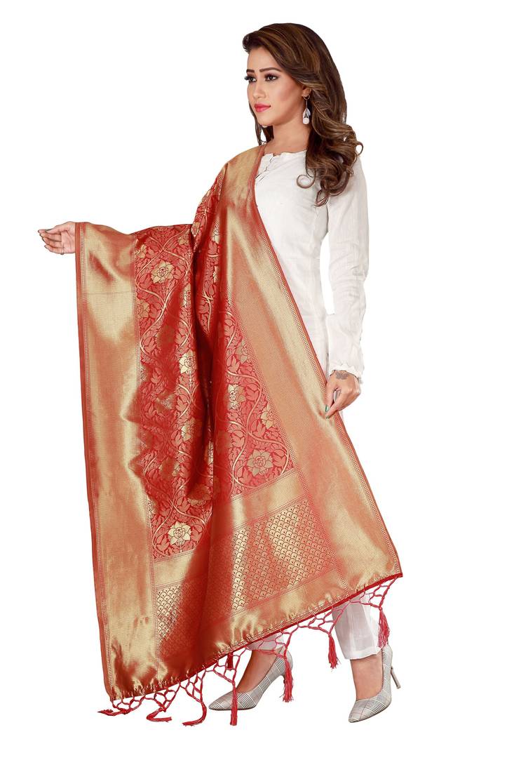Red Banarasi Silk Dupatta
