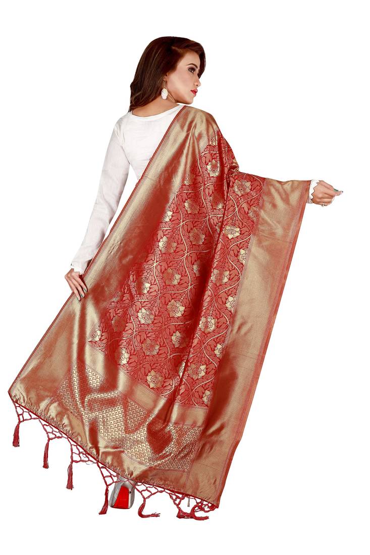 Red Banarasi Silk Dupatta