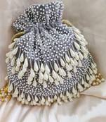 Worthyy Enterprises Women's Dropping Pearl Potli (Grey)