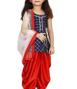 Kids Heavy Cotton Silk Blue Top And Red Partywear Patiala Salwar Suit For Girls Wear