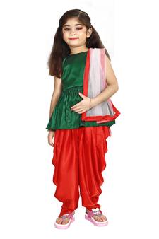 Kids Green Top And Red Patiala Salwar Suit Set 