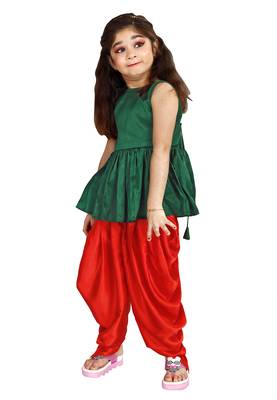 Kids Green Top And Red Patiala Salwar Suit Set  3