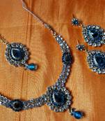 bridal collection turquoise stone and diamond studded set with matching earrings and maang teks