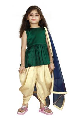 Green Top And Cream Cotton Silk Salwar Suit For Girls Wear  1