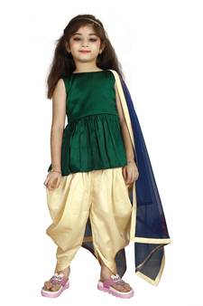 Green Top And Cream Cotton Silk Salwar Suit For Girls Wear 
