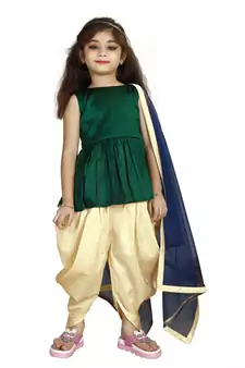 Green Top And Cream Cotton Silk Salwar Suit For Girls Wear 