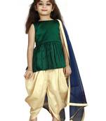 Green Top And Cream Cotton Silk Salwar Suit For Girls Wear 
