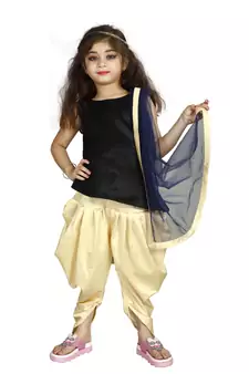 Black Top And Cream Patiala Salwar Suit Set For Girls Wear 
