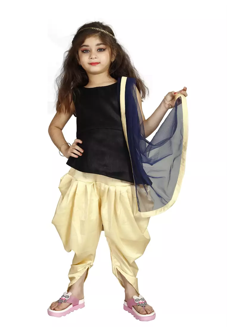 Black Top And Cream Patiala Salwar Suit Set For Girls Wear 