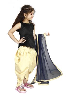 Black Top And Cream Patiala Salwar Suit Set For Girls Wear  3