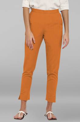 Mustard plain cotton trousers 1