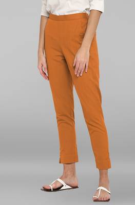Mustard plain cotton trousers 2