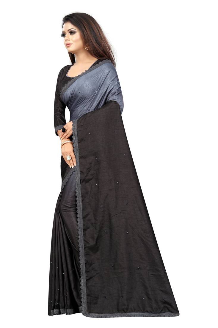 Black Colored Partywear Art Silk Saree With Blouse