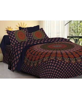 cotton multicolour printed barmeri double bed sheets with  chain pillow cover 1