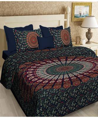 cotton multicolour printed barmeri double bed sheets with pillow cover 1