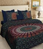 cotton multicolour printed barmeri double bed sheets with pillow cover