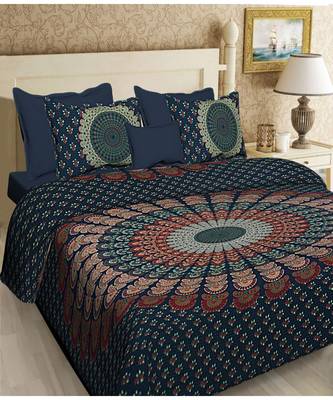cotton multicolour printed barmeri double bed sheets with pillow cover 1