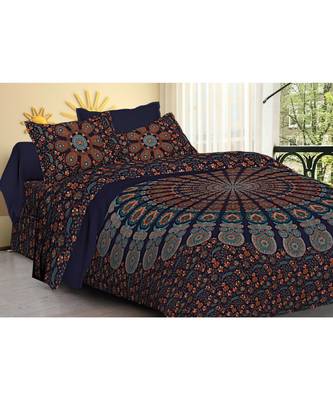 cotton multicolour printed barmeri double bed sheets with pillow cover 1