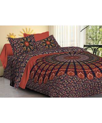 cotton multicolour printed barmeri double bed sheets with pillow cover 1