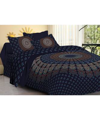 cotton multicolour printed barmeri double bed sheets with pillow cover 1
