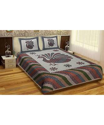 cotton multicolour printed barmeri double bed sheets with pillow cover 1