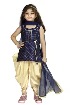 Kids Blue Top And Cream Patiala Salwar Suit For Girls 