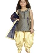 Kids Cotton Silk Grey Top And Cream Patiala Salwar Suit Set For Girls