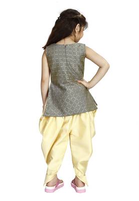 Kids Cotton Silk Grey Top And Cream Patiala Salwar Suit Set For Girls 4