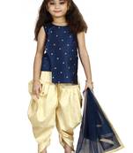 Kids Cotton Silk Blue Top And Cream Patiala Salwar Suit For Girls 