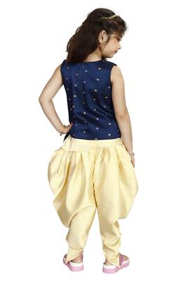 Kids Cotton Silk Blue Top And Cream Patiala Salwar Suit For Girls  4