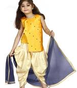 Kids Cotton Silk Yellow Top And Cream Patiala Salwar Suit 