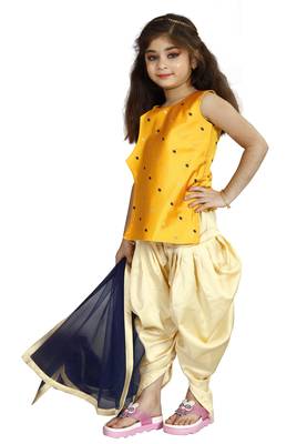Kids Cotton Silk Yellow Top And Cream Patiala Salwar Suit  2