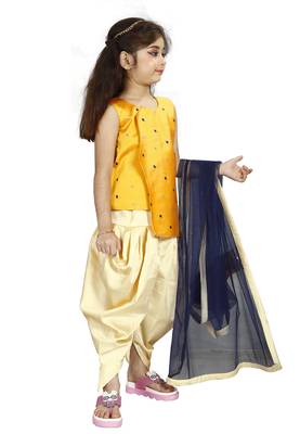 Kids Cotton Silk Yellow Top And Cream Patiala Salwar Suit  3