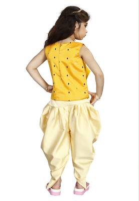 Kids Cotton Silk Yellow Top And Cream Patiala Salwar Suit  4