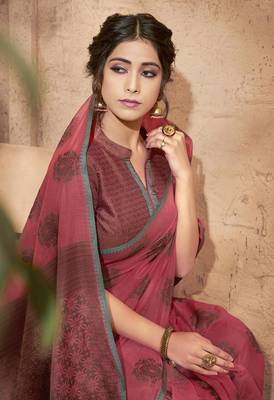 Pink woven cotton saree with blouse 2