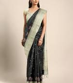 Black plain art silk saree with blouse