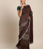 Brown plain lycra saree with blouse
