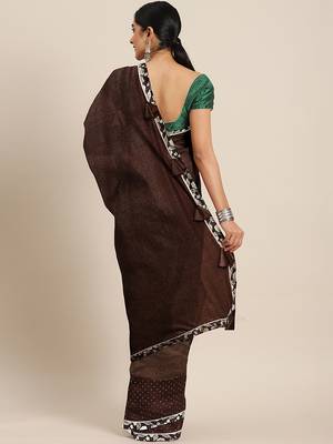 Brown plain lycra saree with blouse 2
