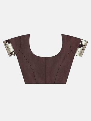Brown plain lycra saree with blouse 4