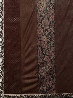 Brown plain lycra saree with blouse 5