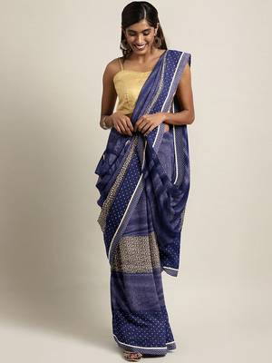 Blue plain lycra saree with blouse 1
