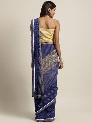 Blue plain lycra saree with blouse 2