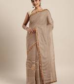 Beige plain lycra saree with blouse